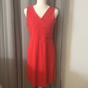24/7 Bright Red Faux Wrap Midi Dress Size M Sleeveless V Neck Fit Flare